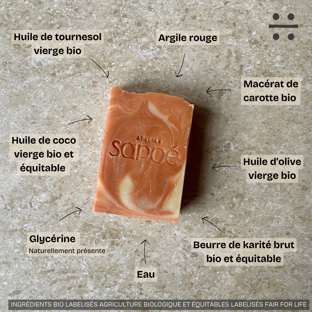 Savon à l'argile rouge et au macérât de carotte bio